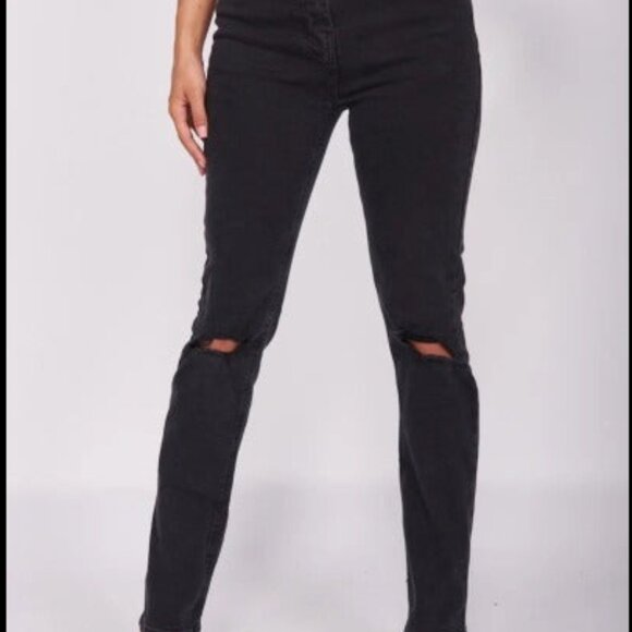 Charcoal Distressed Knee Rip Straight Leg Jeans - Picture 6 of 6